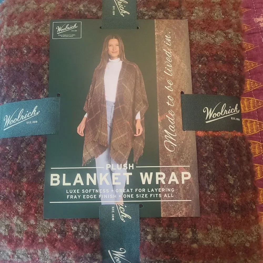 WOOLRICH Blanket Wrap Soft Tweed Texture‎ Earth Tones OSFA NWT